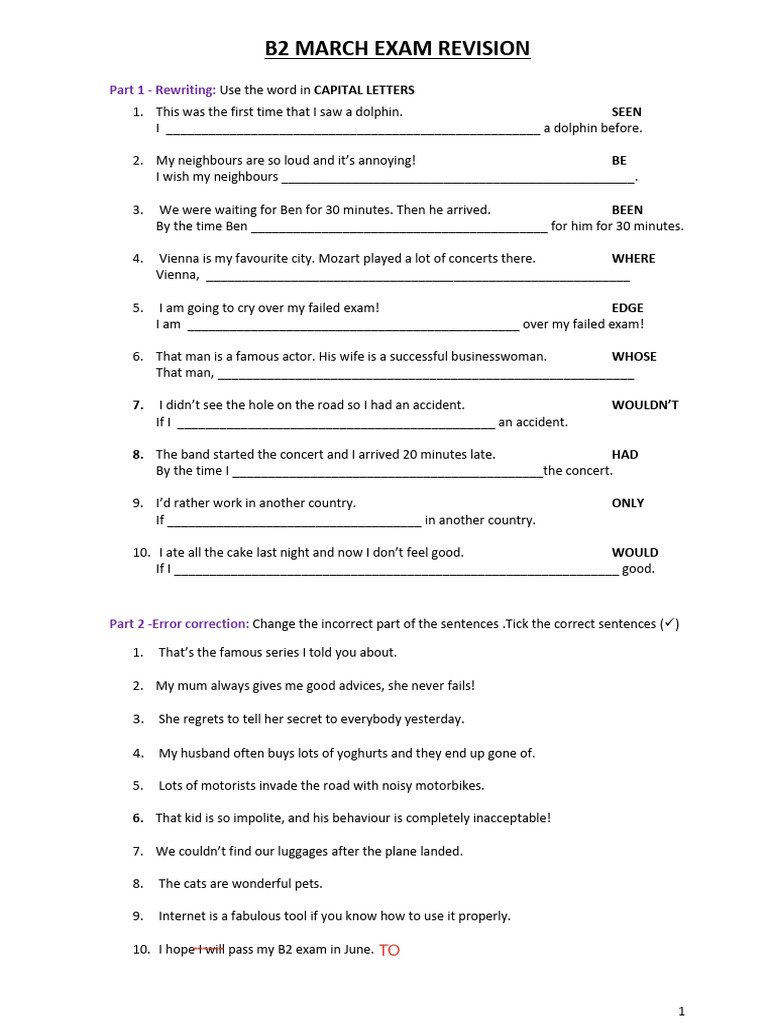 B2 Exam Revision: Grammar Exercises | PDF