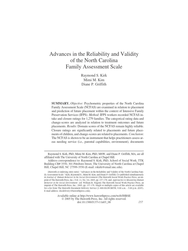 NC Family Assessment Scale Validity Study | PDF | Validity (Statistics ...