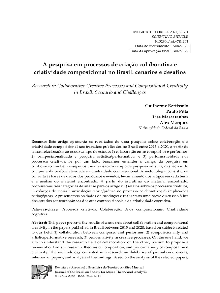 Criatividade Composicional no Brasil: Desafios | PDF | Criatividade ...