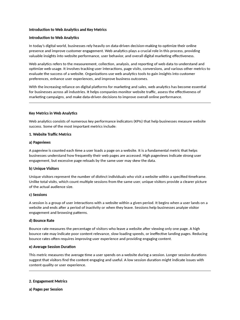Web Analytics: Key Metrics Explained | PDF | Analytics | Predictive ...