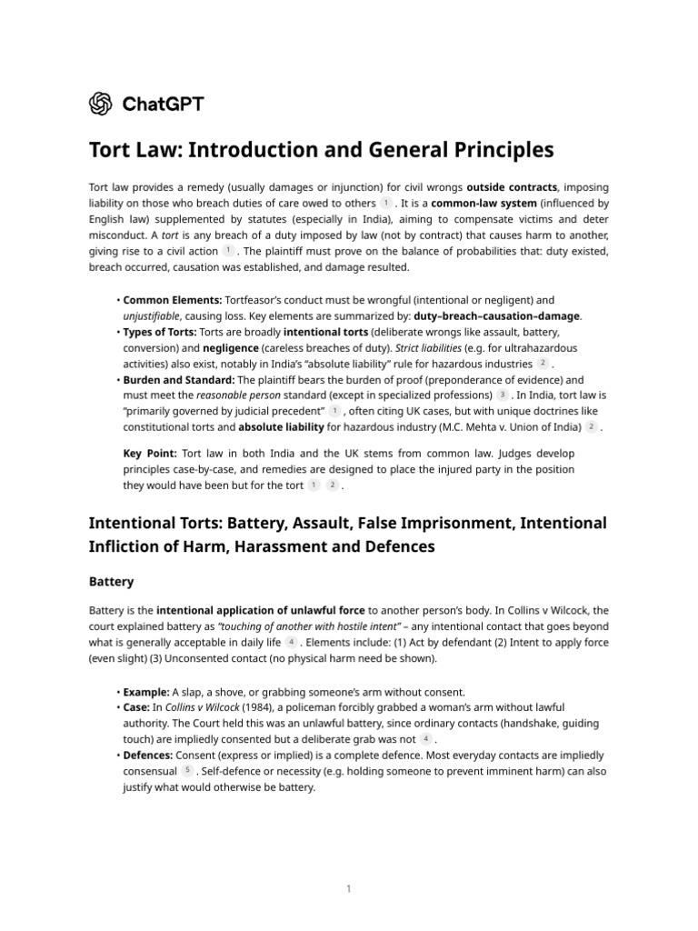 Overview of Tort Law Principles | PDF | Tort | Negligence