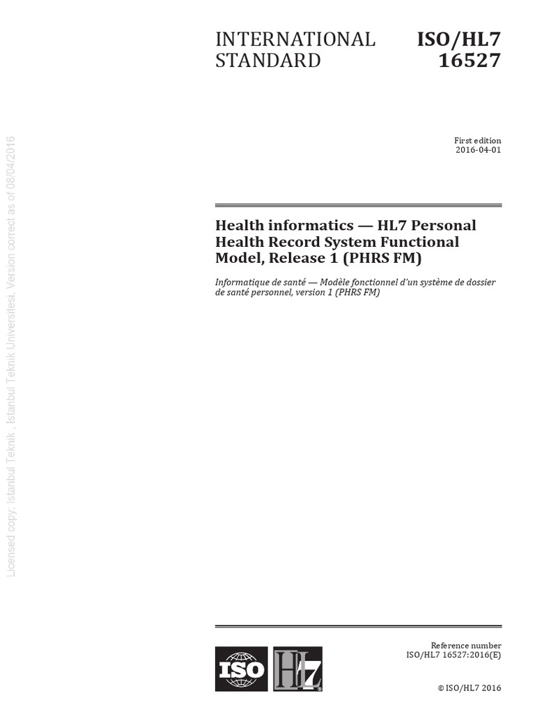 Iso/hl7 16527-2016 | PDF | Electronic Health Record | International ...