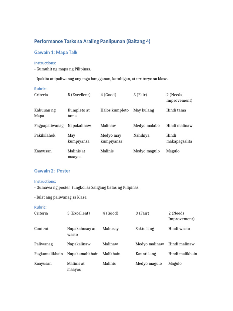Performance Tasks AP Grade4 | PDF