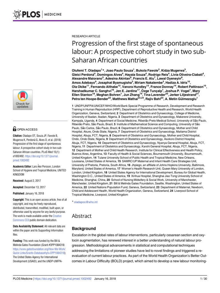 Labour Progression Study in Africa | PDF | Childbirth | Motherhood