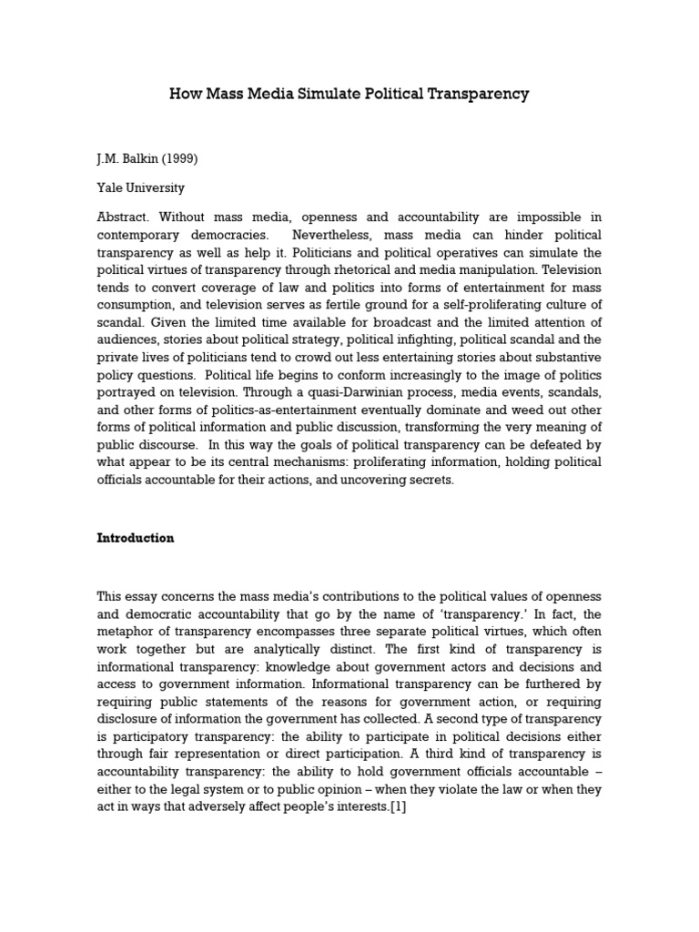 How Mass Media Simulate Political Transparency | PDF | Mass Media | News