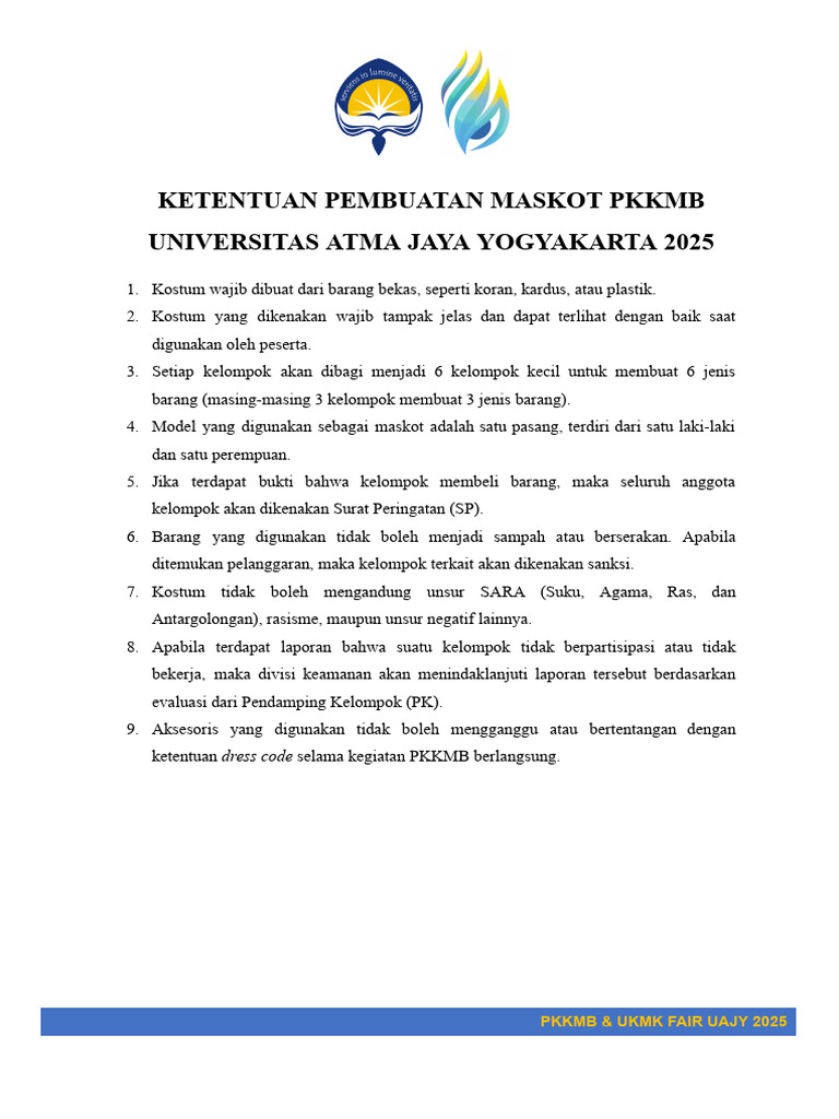 Ketentuan Maskot dan Video PKKMB UAJY 2025 | PDF