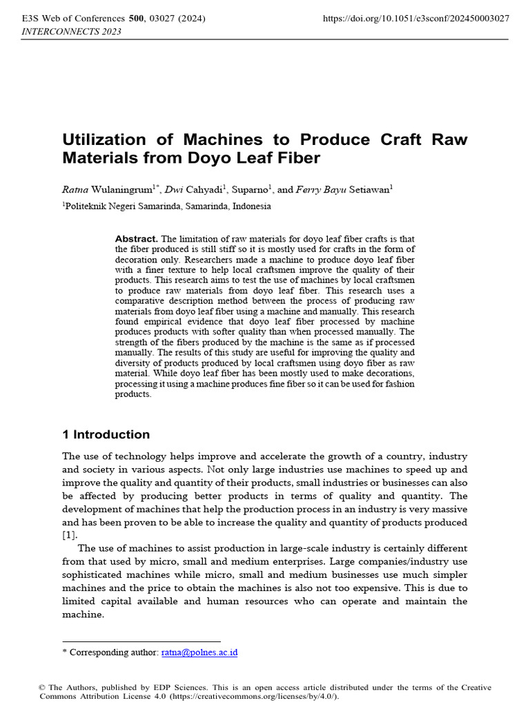 Utilization of Machines To Produce Craft Raw Mater | PDF | Yarn | Textiles