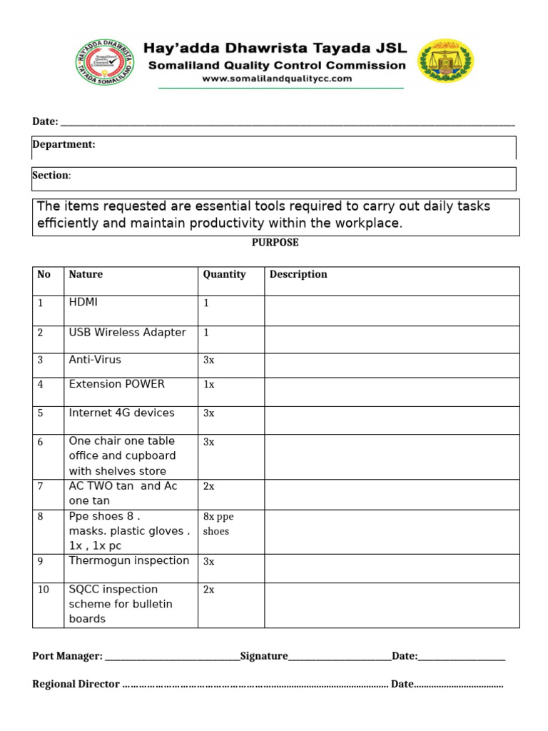 Essential Workplace Tools Request List | PDF