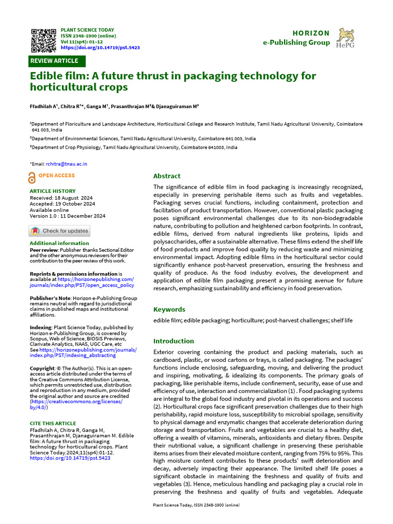 Edible Films: Sustainable Food Packaging | PDF | Biopolymer | Nanoparticle