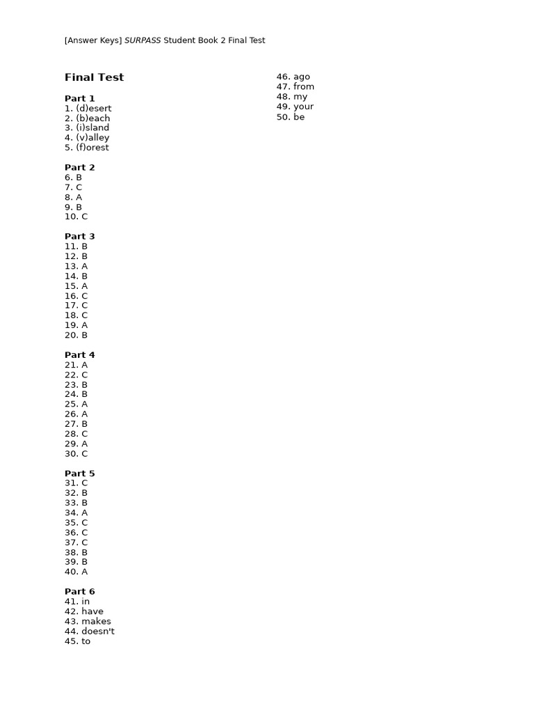 SURPASS 2 - Final Test Answer Key | PDF