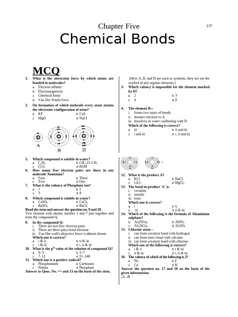 Chemistry Chapter 5 Question Sheet | PDF | Chemical Bond | Chemical ...