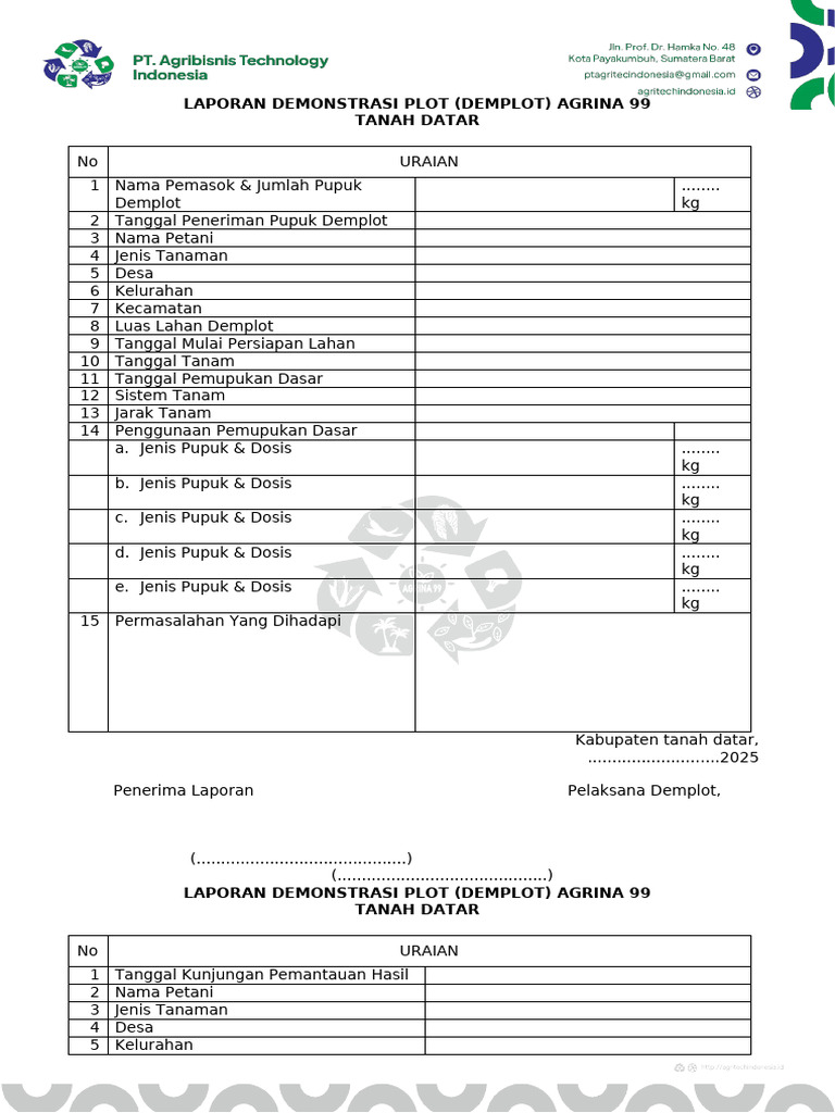 Laporan Demplot Agrina 99 Tanah Datar | PDF