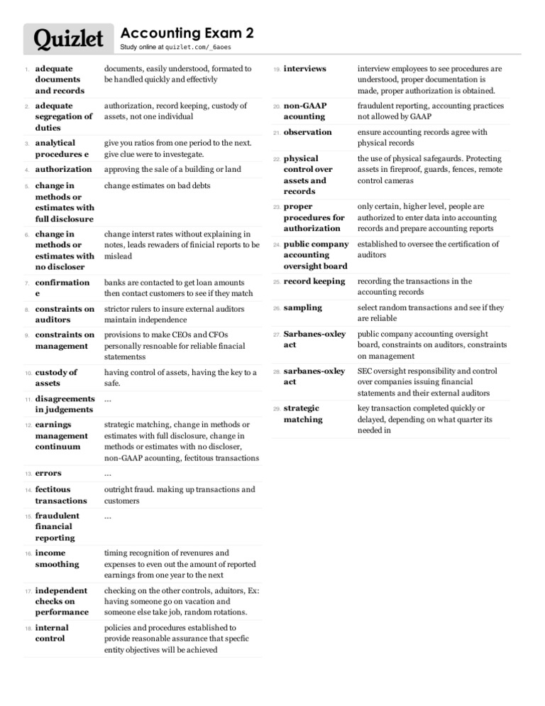 Accounting Exam 2 Study online at