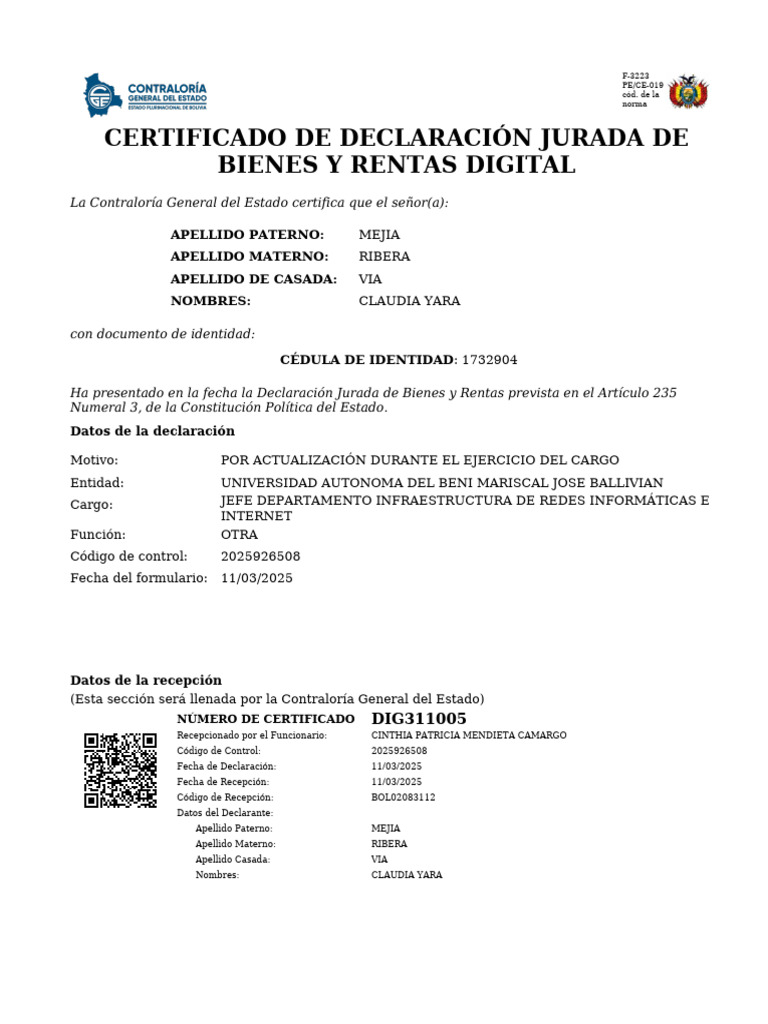 Certificado de Declaración Jurada 2025 | PDF