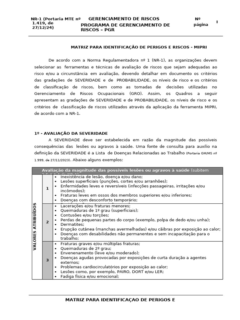 Matriz de Risco para PGR e MIPRI | PDF | Probabilidade | Avaliação de risco