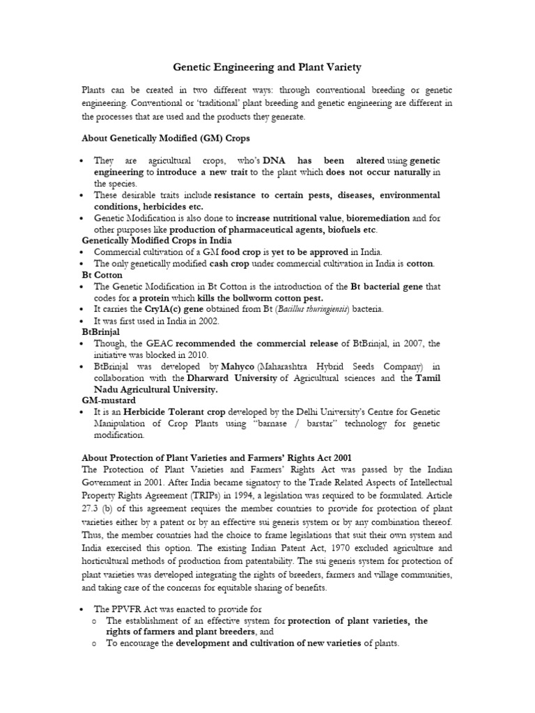Genetic Engineering in Indian Agriculture | PDF | Monsanto | Genetic ...