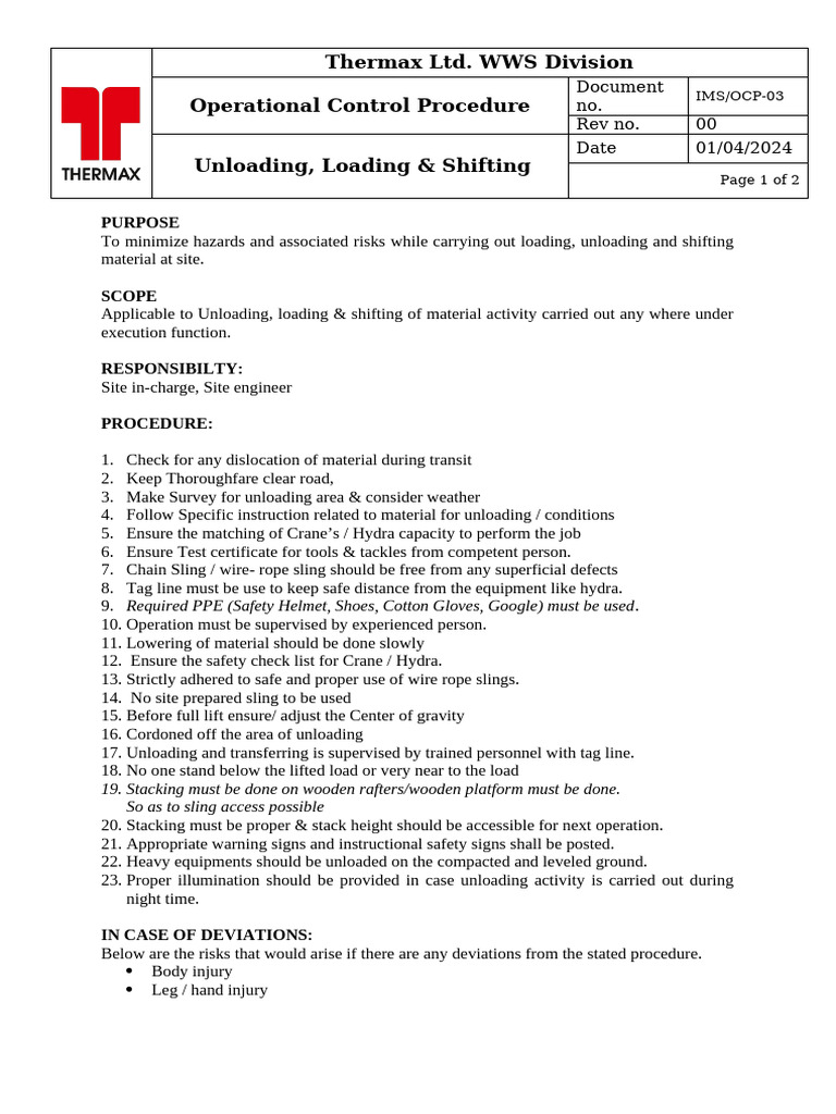 Safe Loading and Unloading Procedures | PDF | Crane (Machine ...