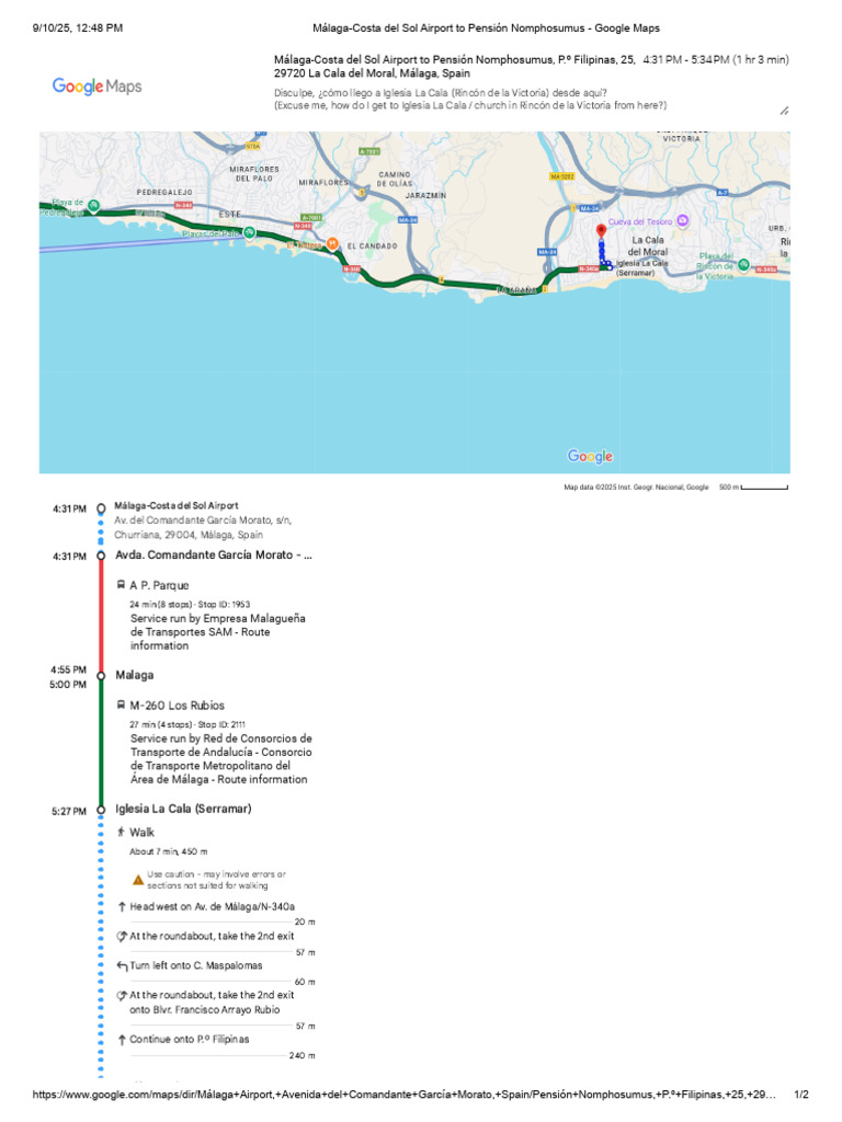 Málaga-Costa Del Sol Airport To Pensión Nomphosumus - Google Maps | PDF