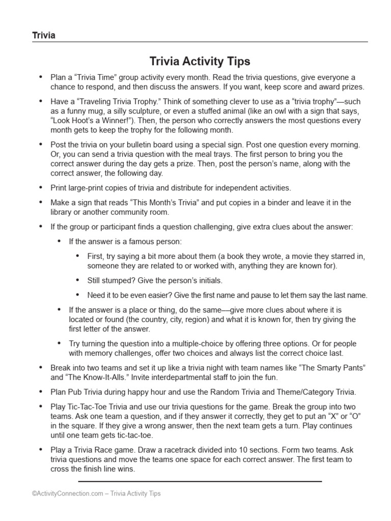 Engaging Trivia Activity Ideas | PDF