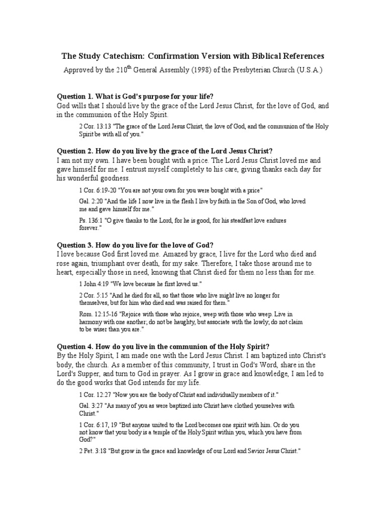 The Study Catechism Confirmation Version With Biblical References PDF Glory (Religion