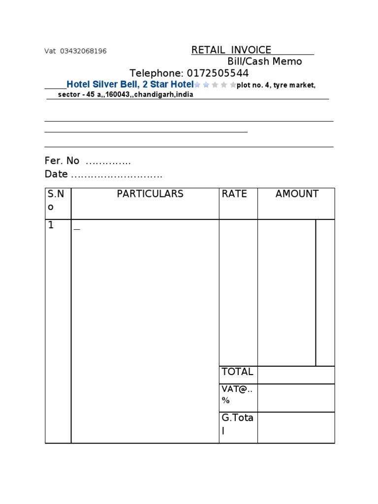 Hotel bill format in word doc new invoice