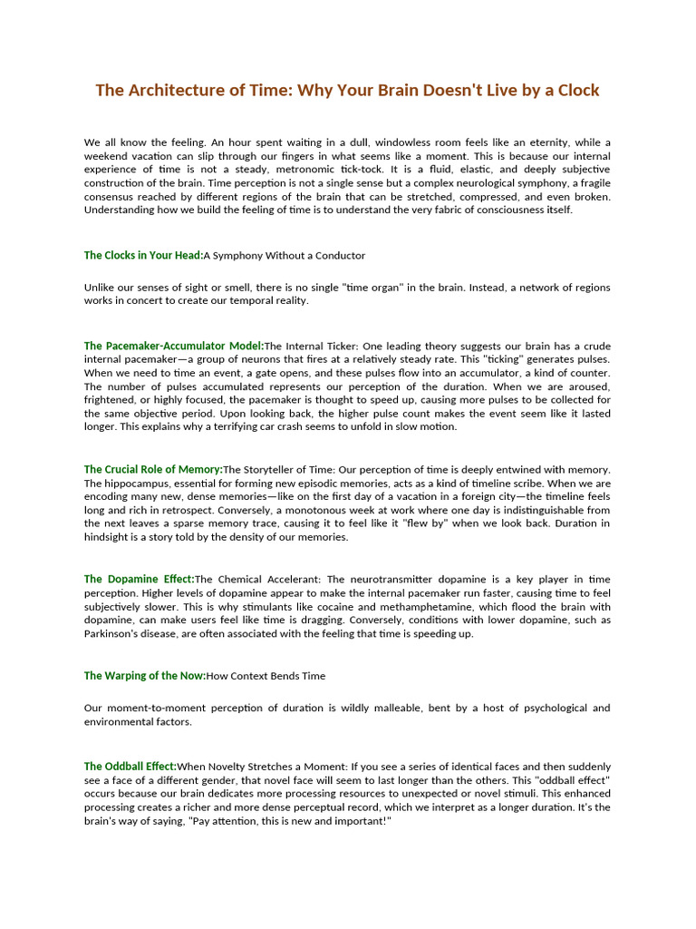 The Architecture of Time - Why Your Brain Doesn't Live by A Clock | PDF ...