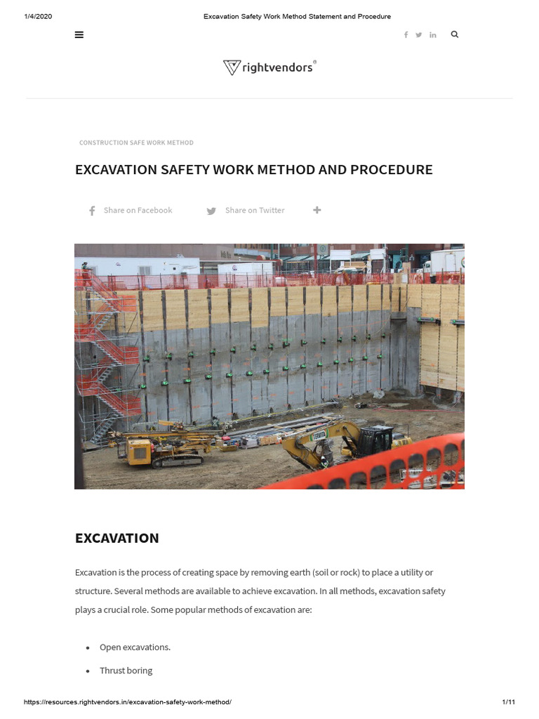 Excavation Safety Work Method Guide | PDF | Personal Protective ...