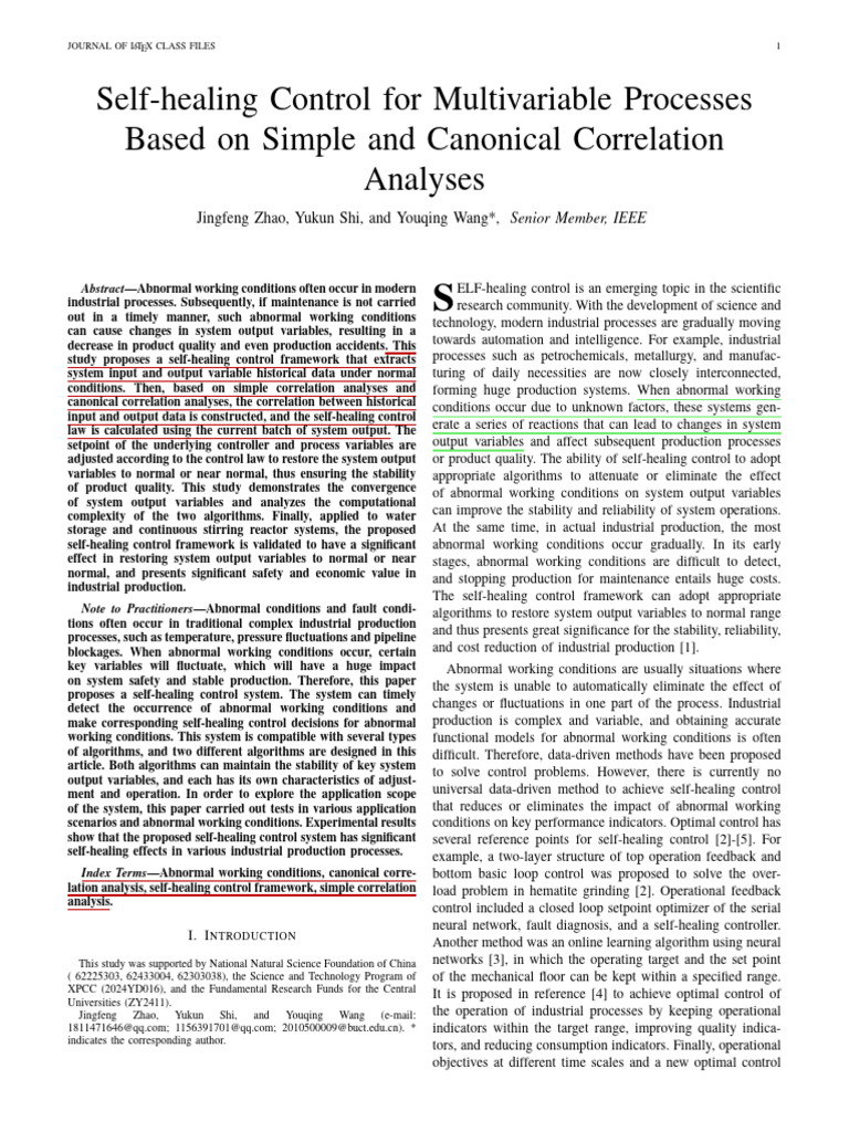 Self-Healing Control For Multivariable Processes Based On Simple and ...