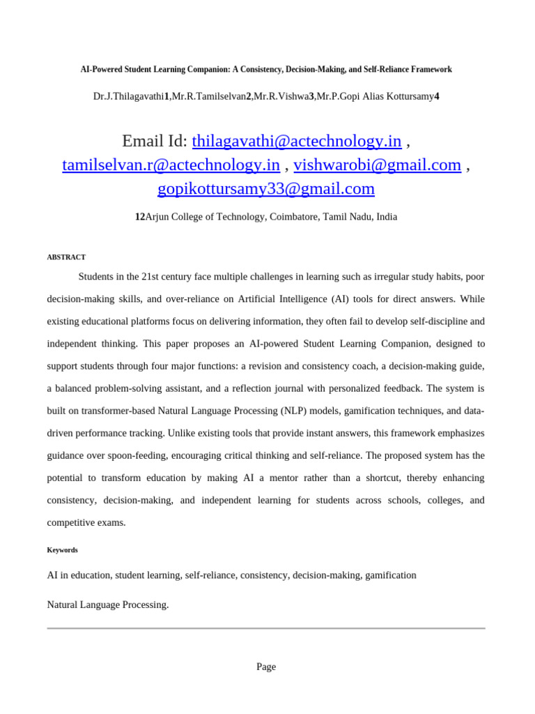 AI Learning Companion for Student Success | PDF