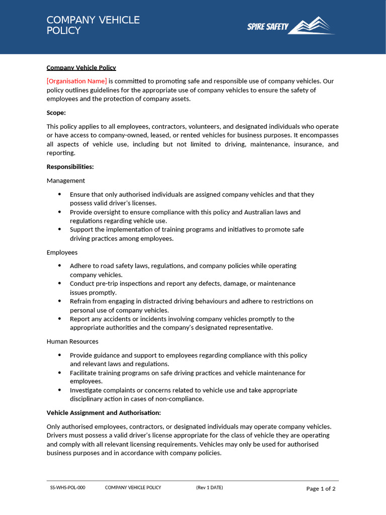 Company Vehicle Policy Overview | PDF | Regulatory Compliance | Driving