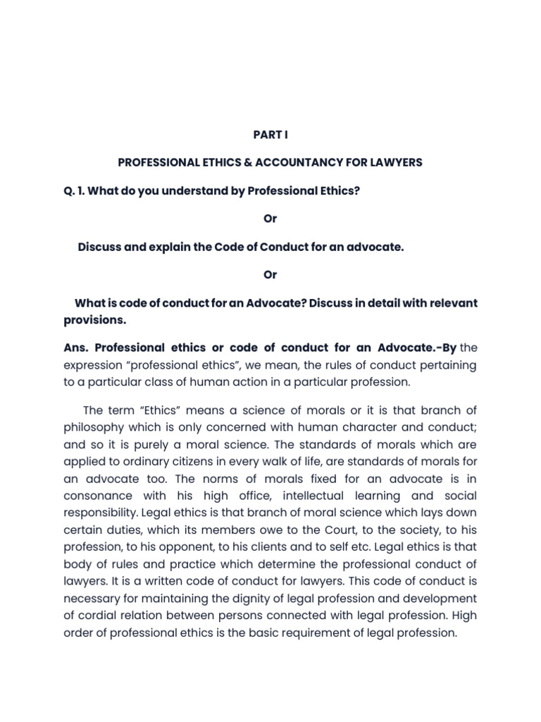 Professional Ethics for Lawyers | PDF | Advocate | Lawyer