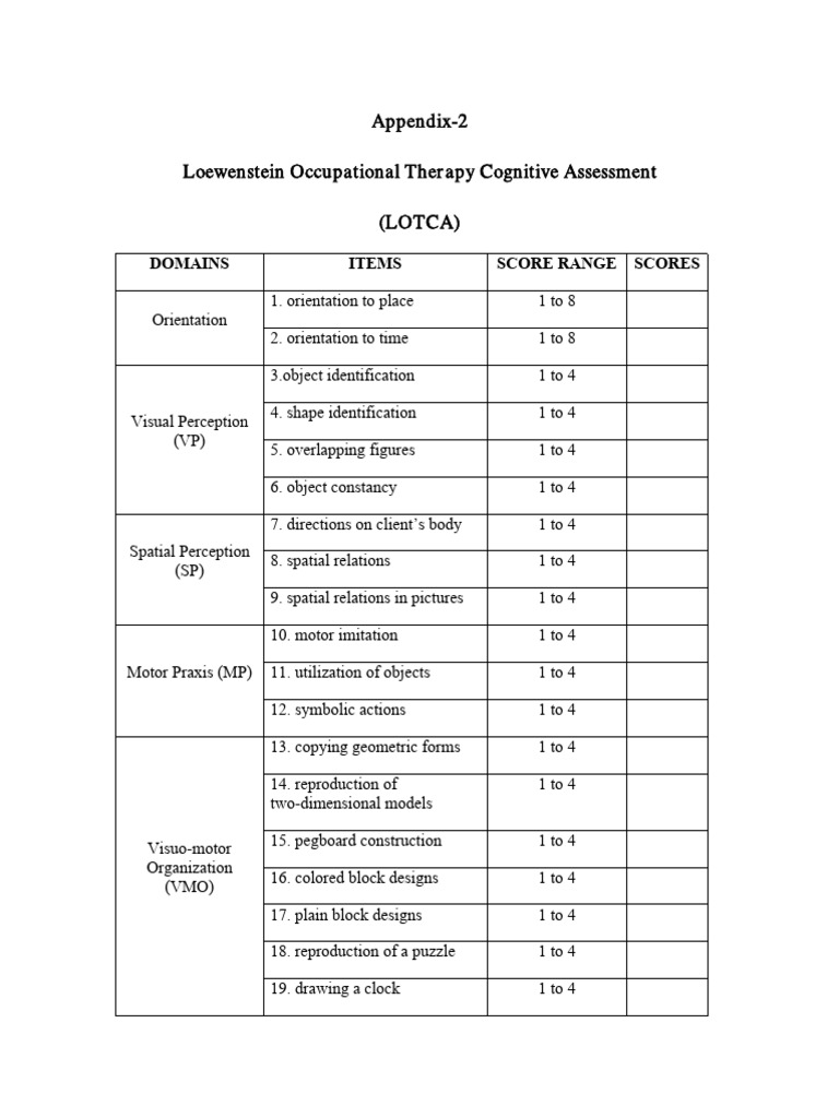 LOTCA Cognitive Assessment Overview | PDF