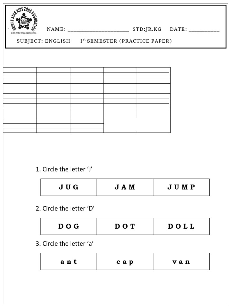 English Practice Paper for Kids | PDF