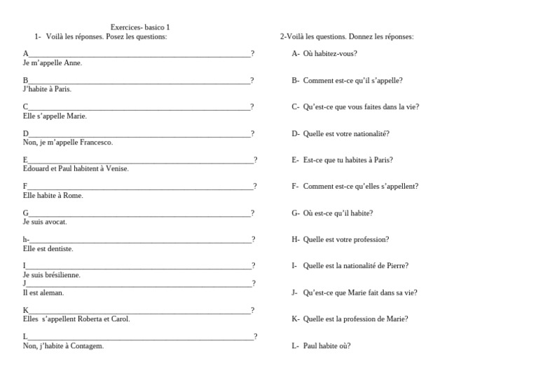 Questions et réponses en français | PDF