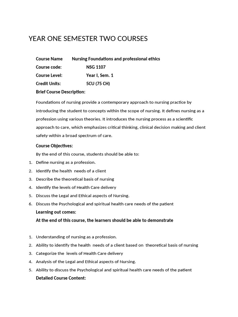 Nursing Foundations and Ethics Course | PDF | Nursing | Profession