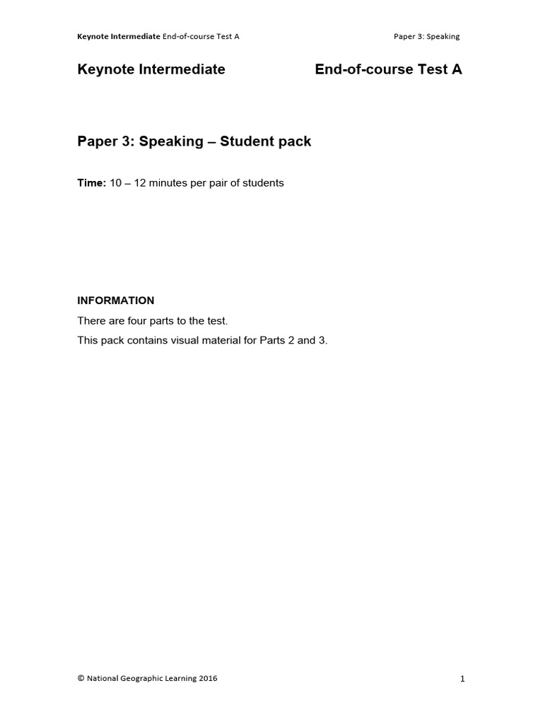 Intermediate End-Of-course TestA Paper3 Student | PDF