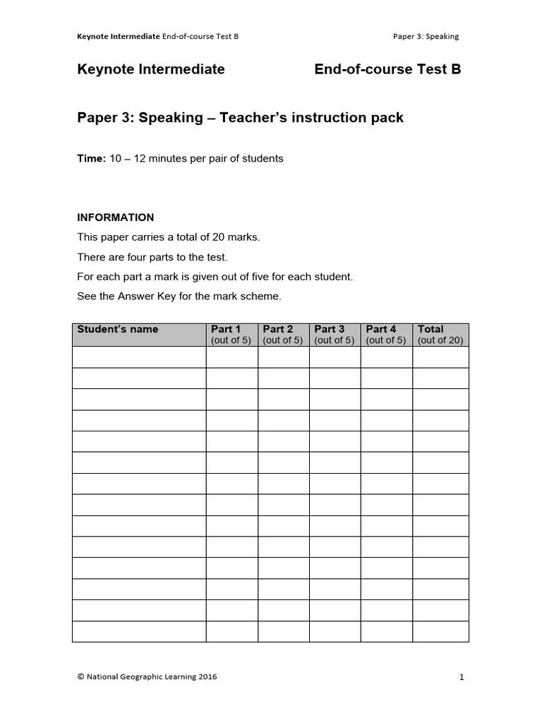 Keynote Intermediate Speaking Test B | PDF