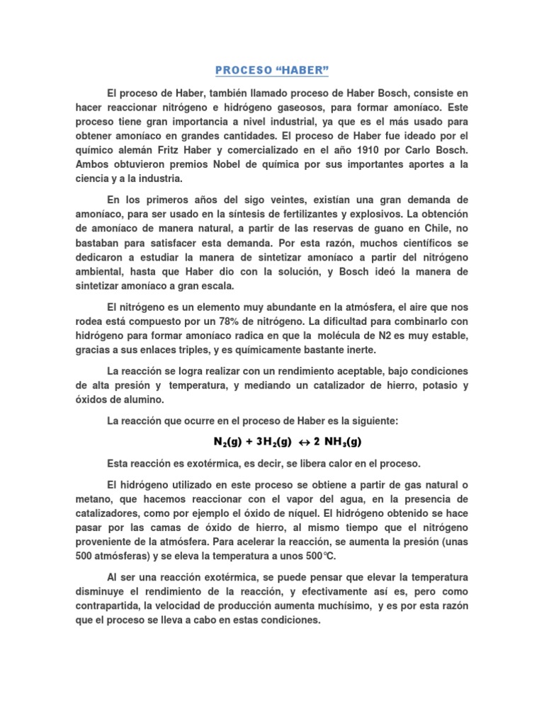 El Proceso de Haber PDF Amoníaco Química