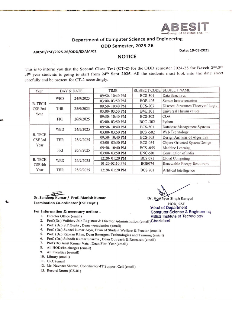 CT2 Schedule | PDF