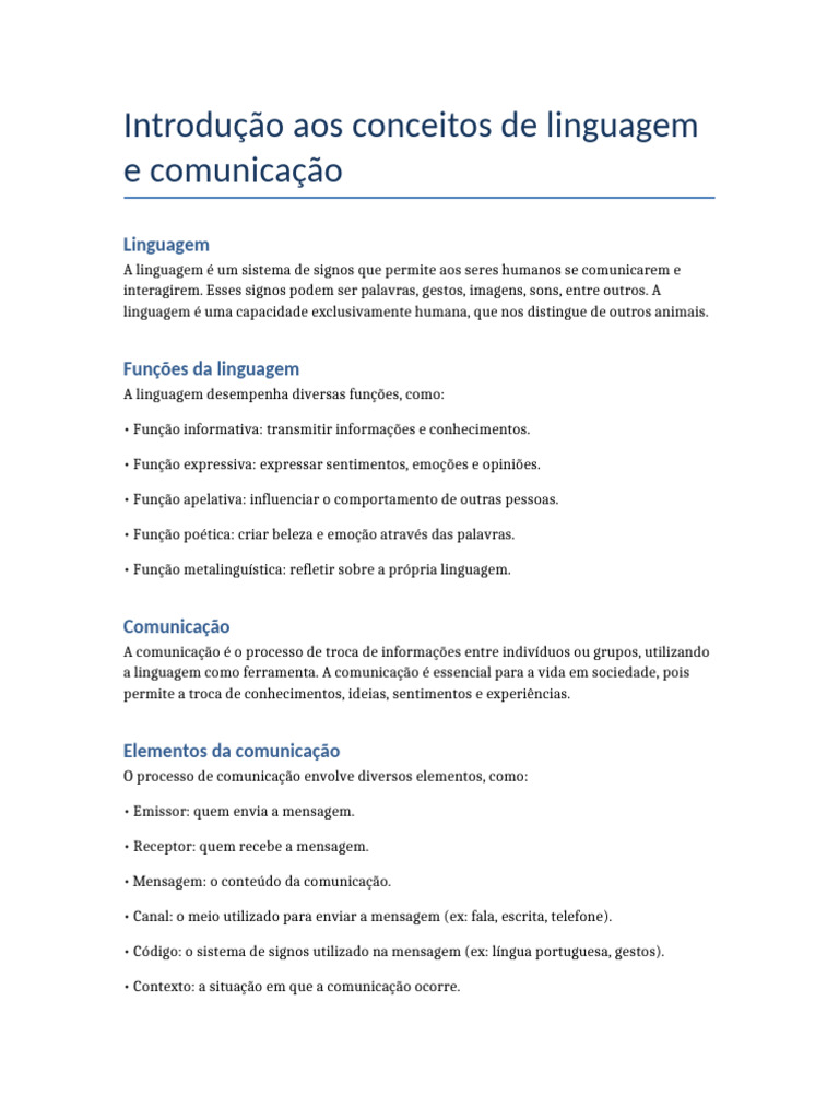 Conceitos de Linguagem e Comunicação | PDF