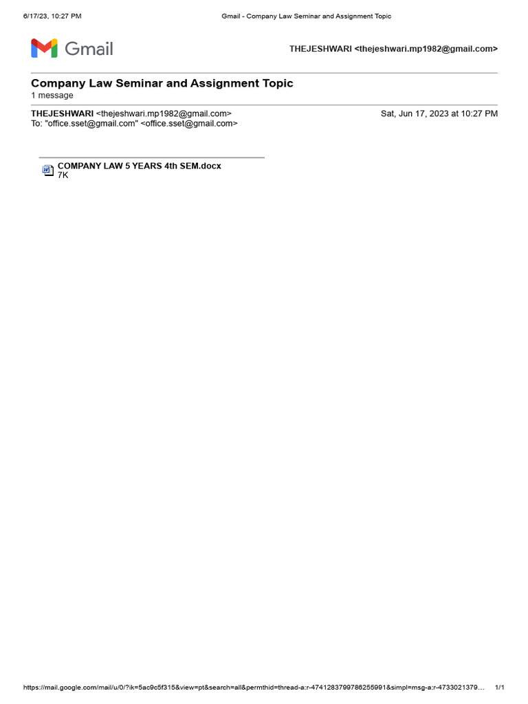 Gmail - Company Law Seminar and Assignment Topic | PDF