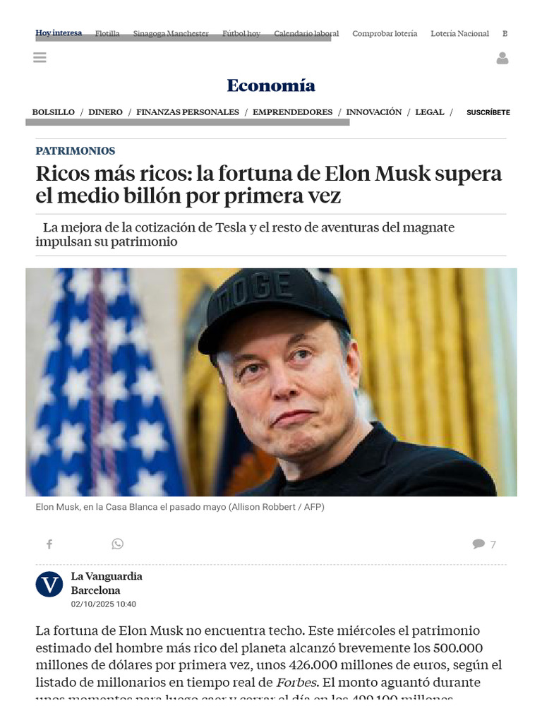 Ricos Más Ricos - La Fortuna de Elon Musk Supera El Medio Billón | PDF ...
