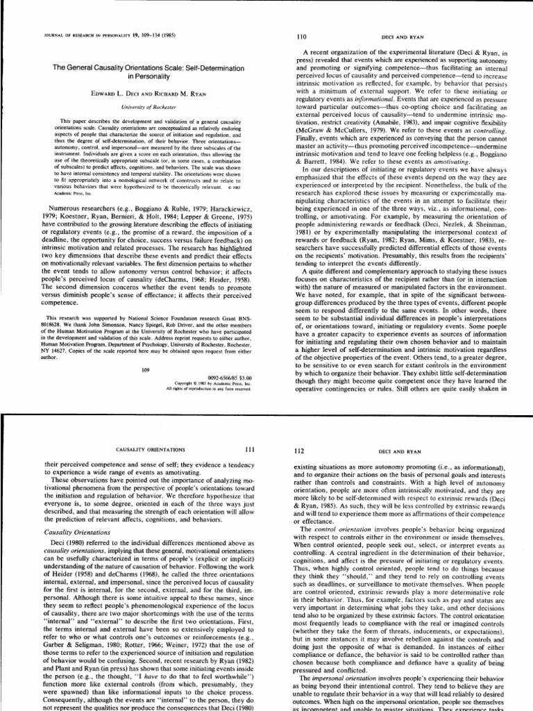 Deci, E. L., & Ryan, R. M. (1985) - The General Causality Orientations ...
