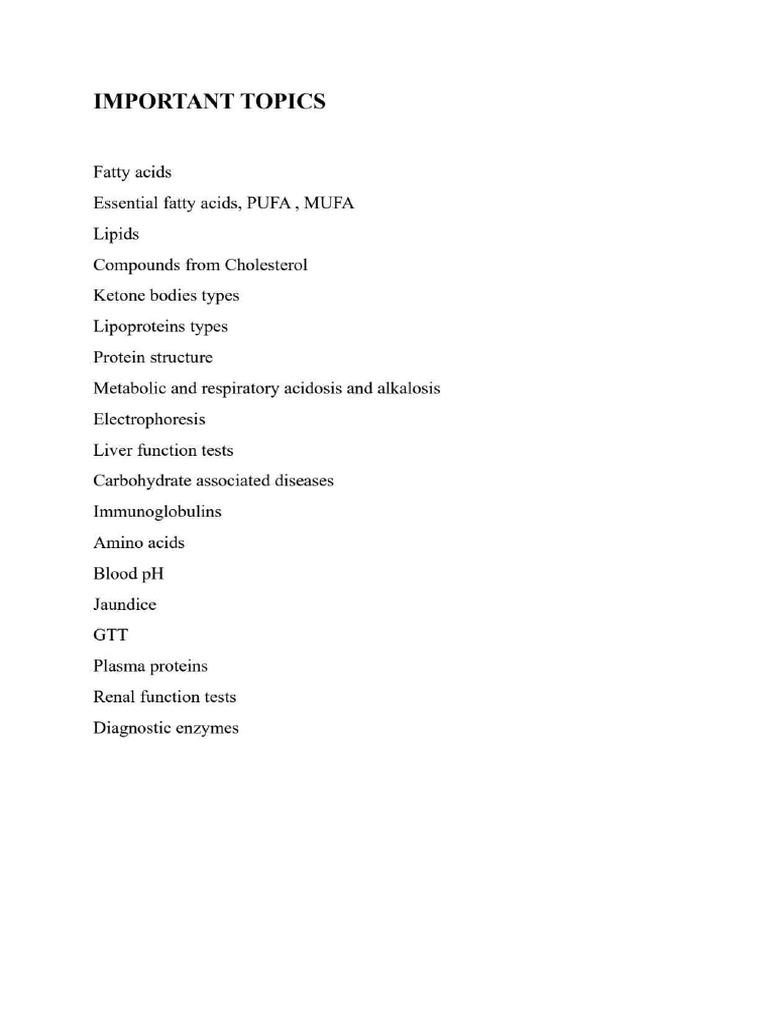 Some Important Topics Biochemistry | PDF