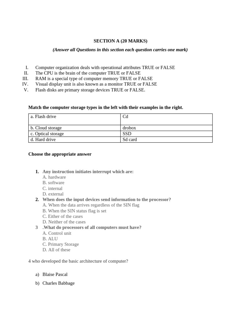 Computer Organization Exam Questions | PDF | Computer Data Storage ...
