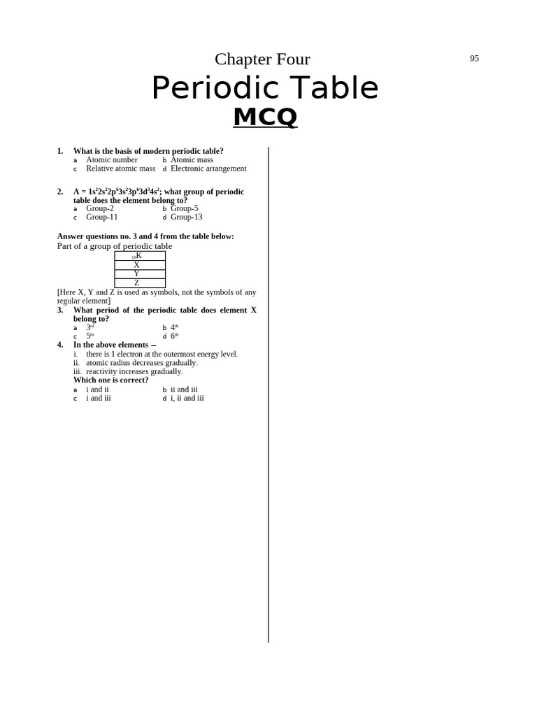 Periodic Table MCQ Practice Questions | PDF | Periodic Table | Chemical ...