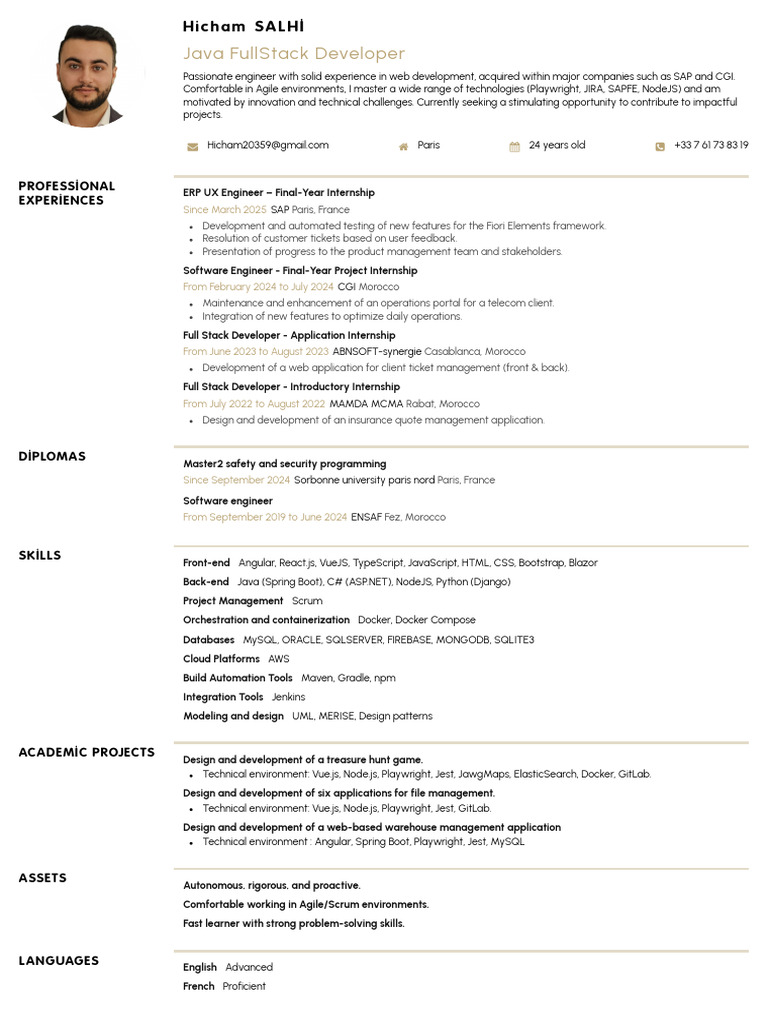 Hicham Salhi: Java FullStack Developer | PDF | Computing | Software ...