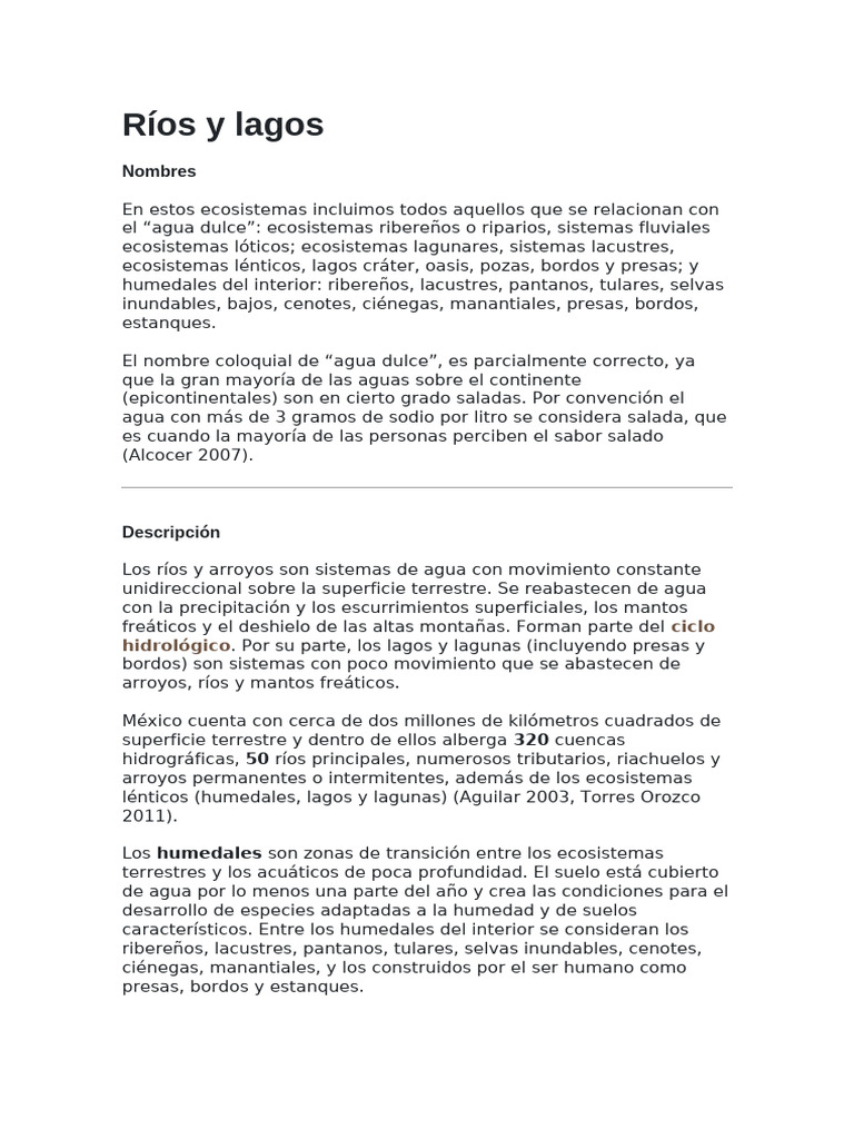 Ecosistemas de Ríos y Lagos en México | PDF