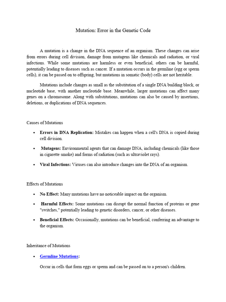 Understanding Genetic Mutations | PDF | Mutation | Point Mutation