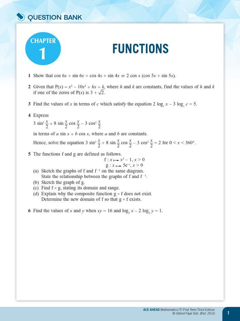 Mathematics Functions Question Bank | PDF | Trigonometric Functions ...
